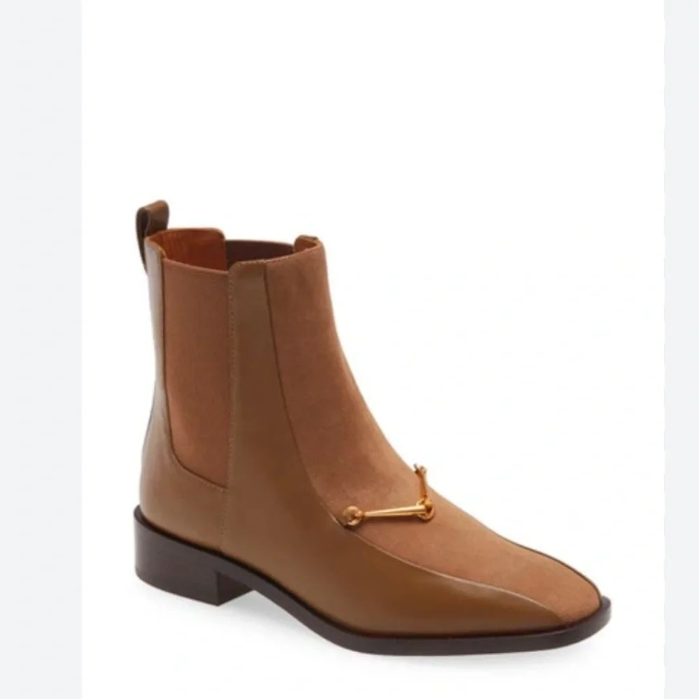 Tory Burch Chelsea Boot Equestrian Link Ankle Bootie in River Rock Suede Leather